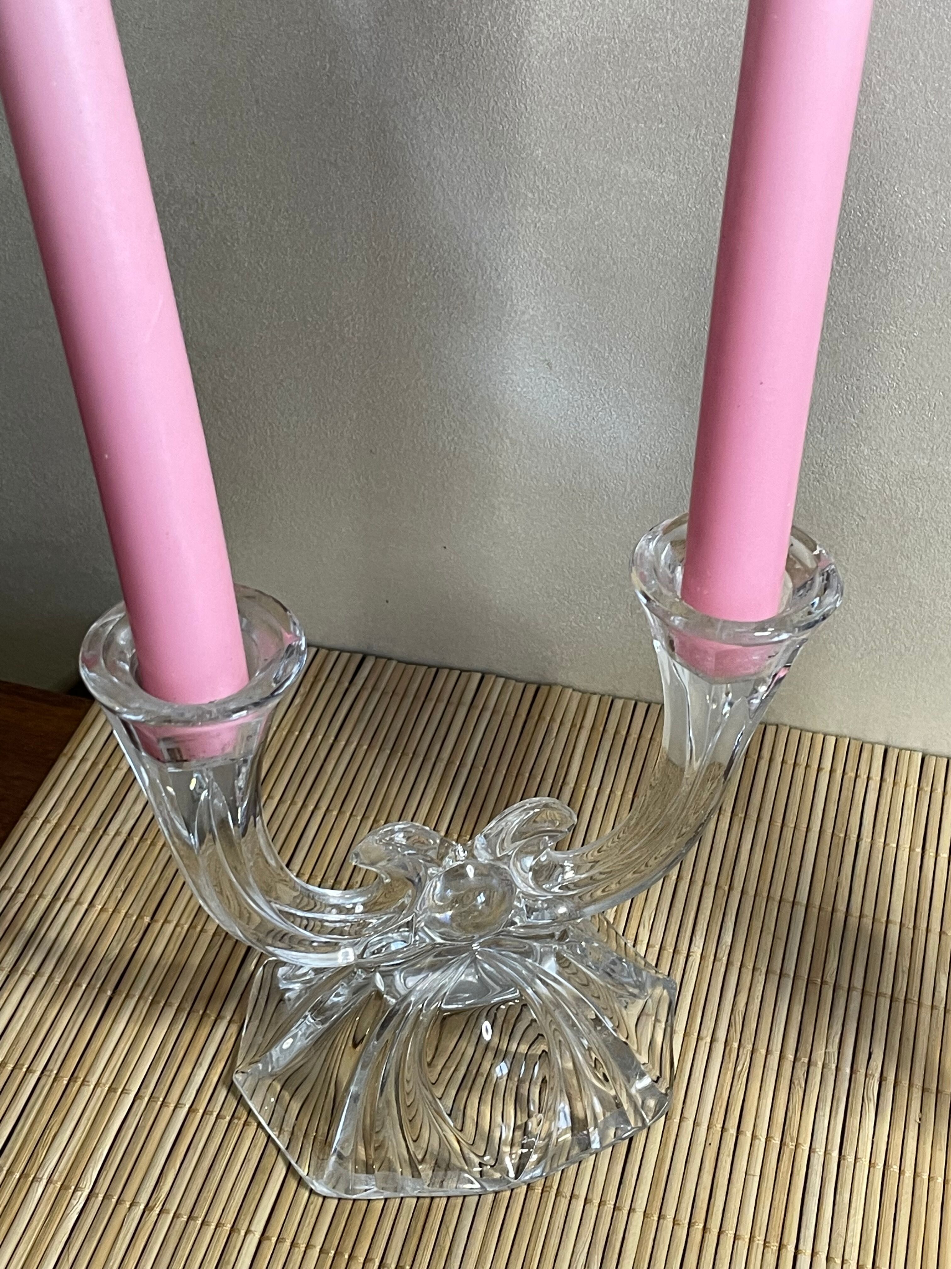 Duo of 2-spoke glass candle holders