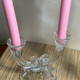 Duo of 2-spoke glass candle holders