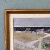 1967 mid-century modern swedish "coastal path" vintage coastal landscape framed oil painting