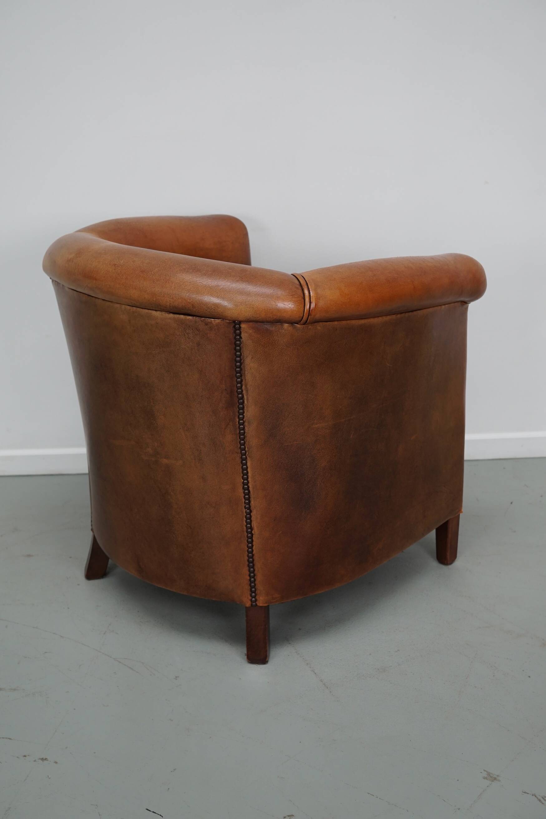 Fauteuil club vintage hollandais en cuir cognac