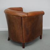 Fauteuil club vintage hollandais en cuir cognac