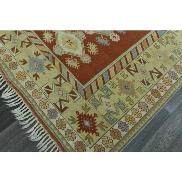 1970s Vintage Turkish Oushak Handmade  Red Yellow Area Rug 152x223