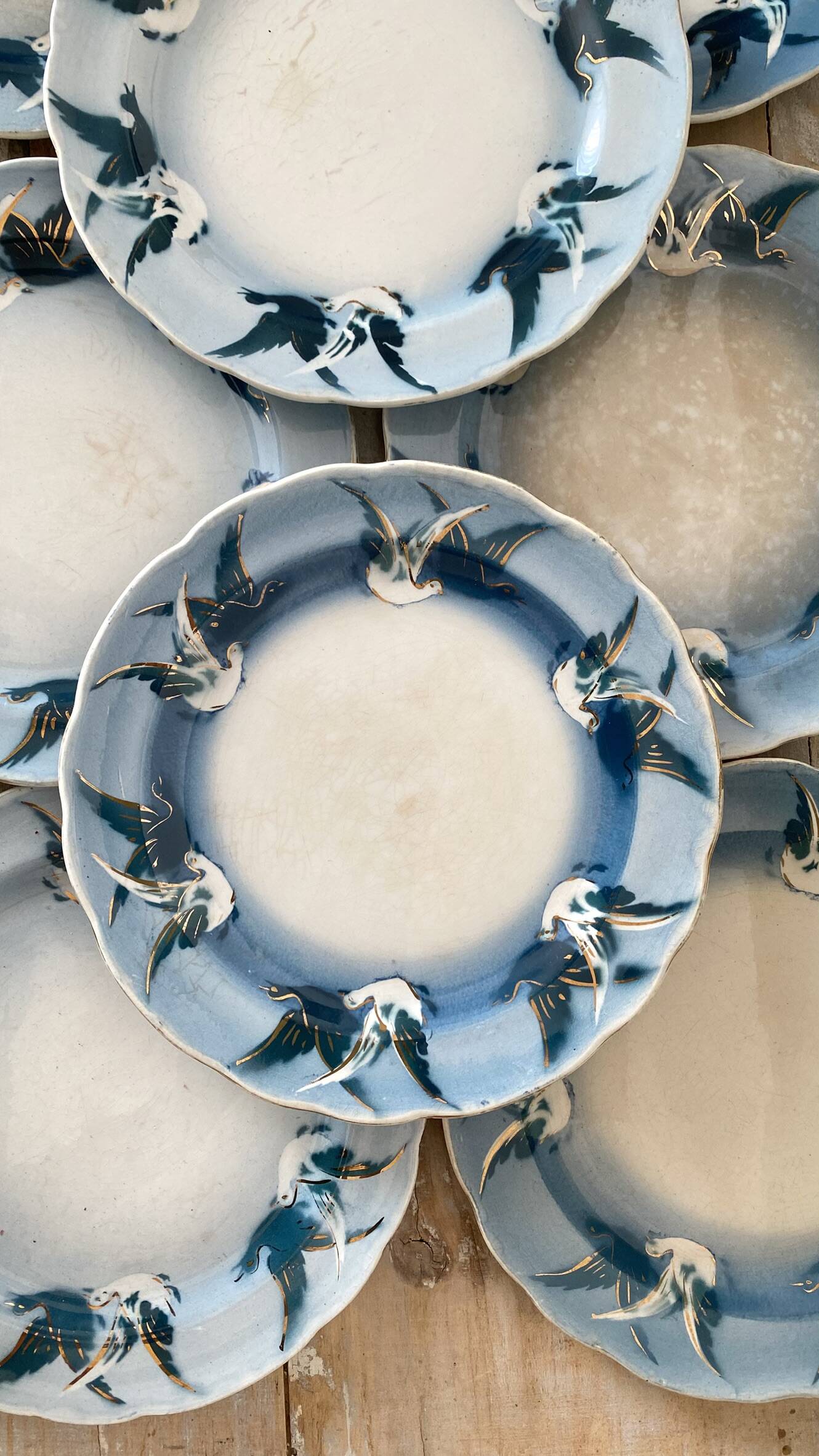 Rare dessert plates Terre de Fer Choisy le Roi, birds.