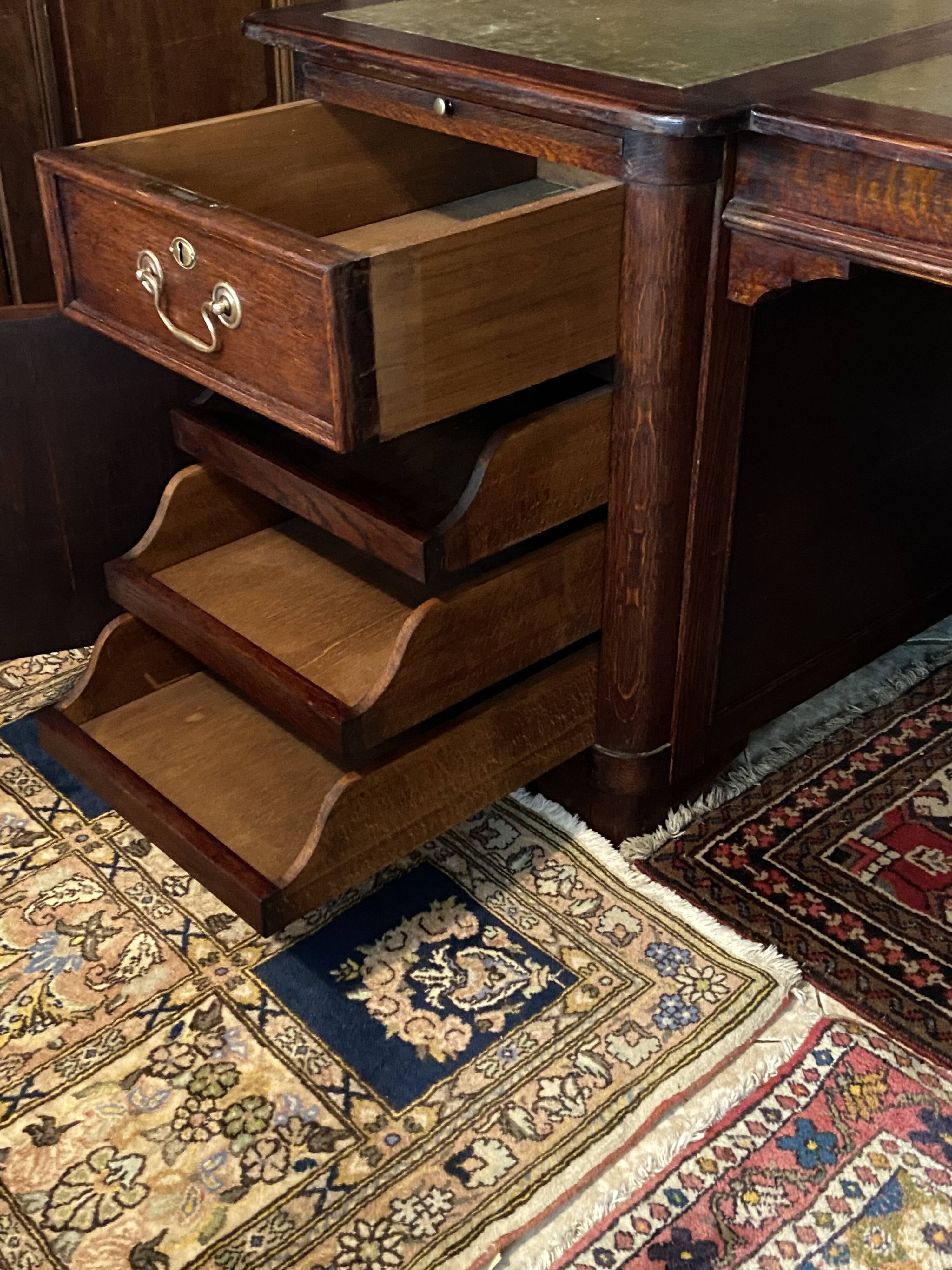 Immense oak solid wood staff desk in English style 248 x 114 cm