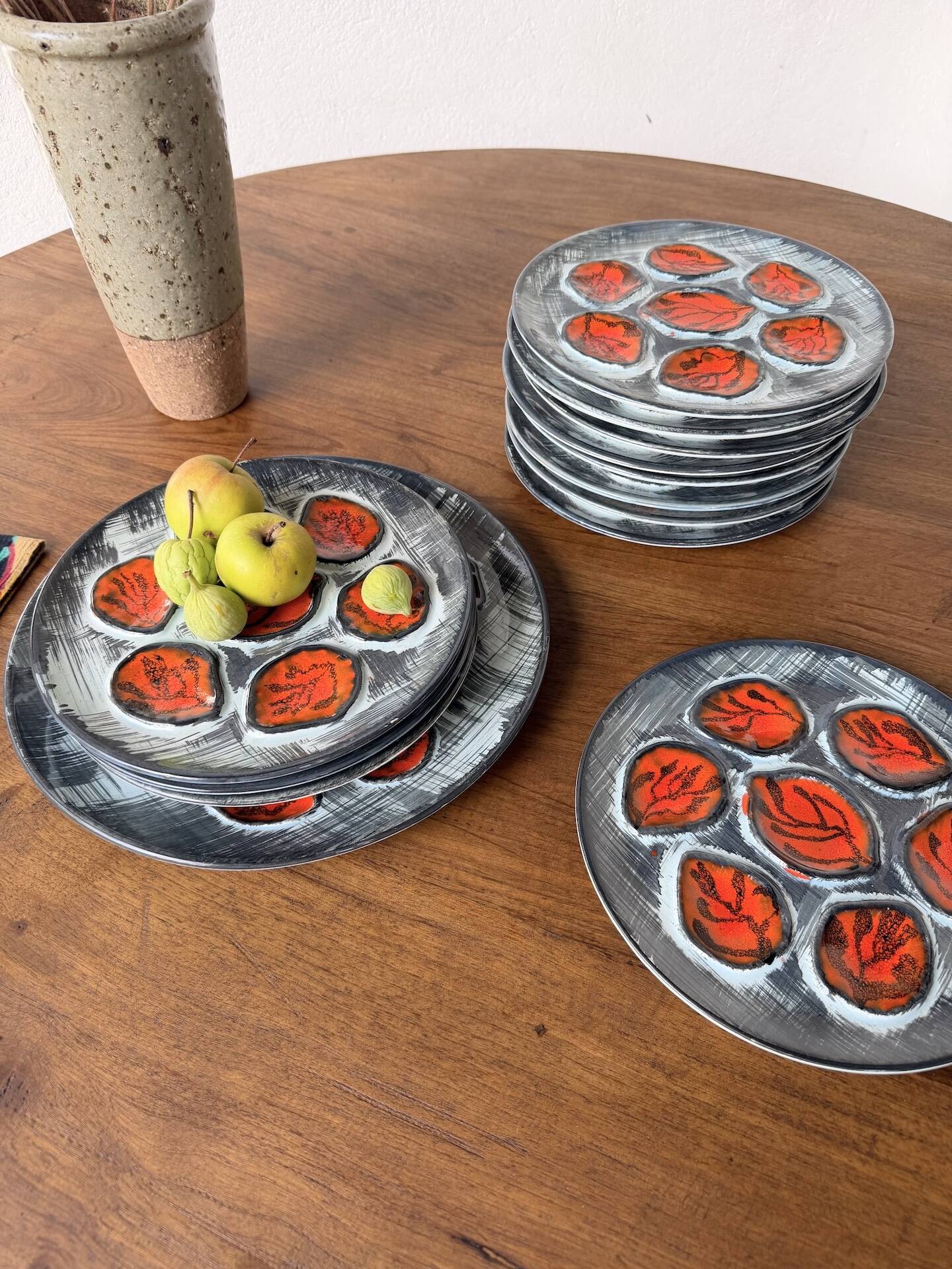 Oyster service Pornic 13 pieces from the 1950s