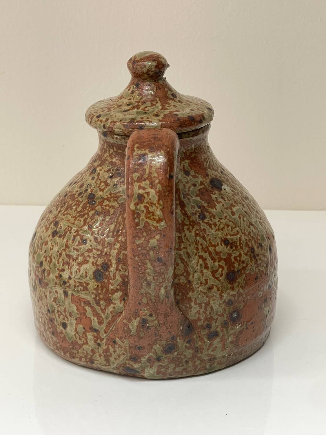 Vintage glazed ceramic sculptural teapot from the 1970s.