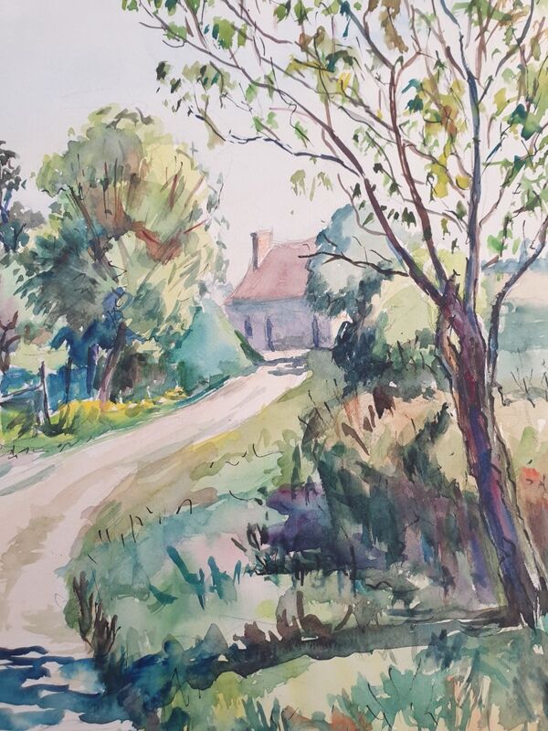 André Duculty (1912-1990) Watercolor on paper "Vitry sur Loire" Signed lower right