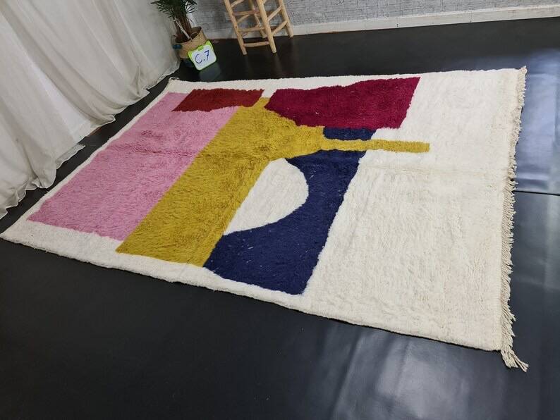Tapis berbère en laine fait main traditionnelle taille 100 x 200 cm