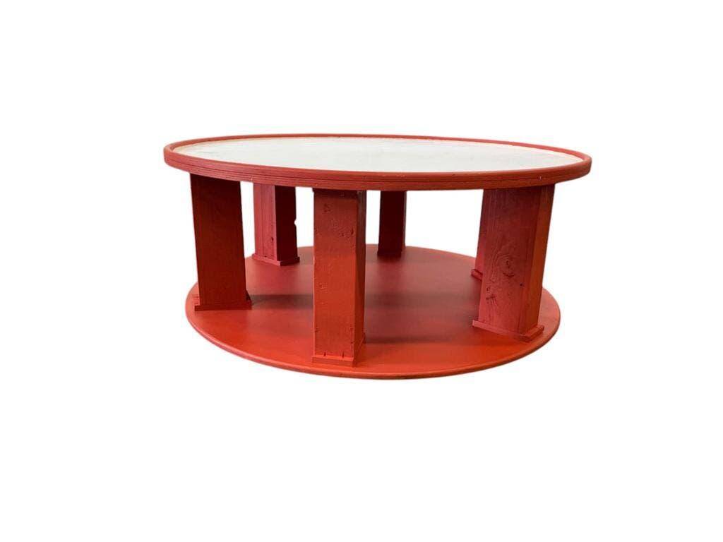 Large vintage round XL orange wooden coffee table / coffee table