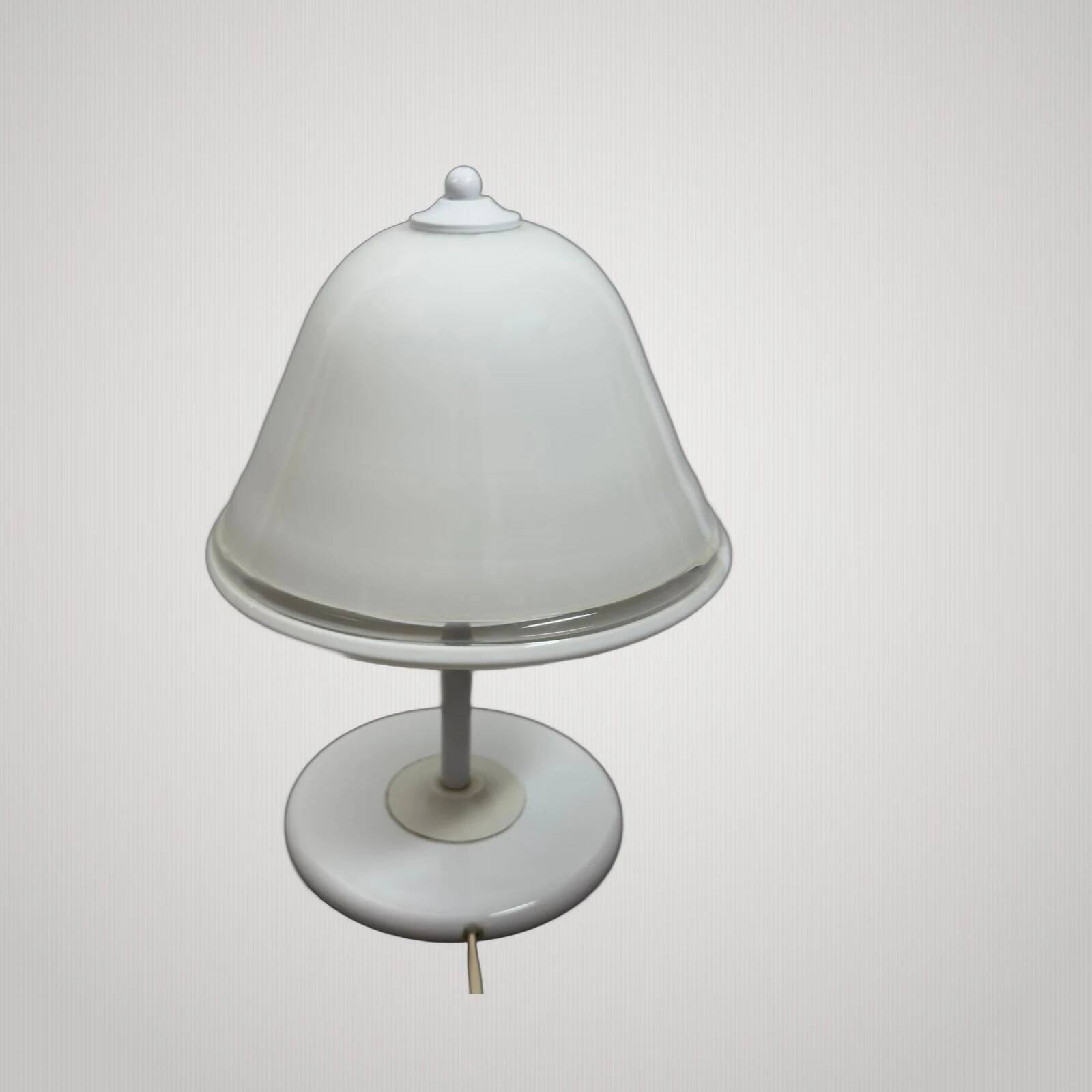 Lampe de table champignon en verre Murano et métal blanc, 1970