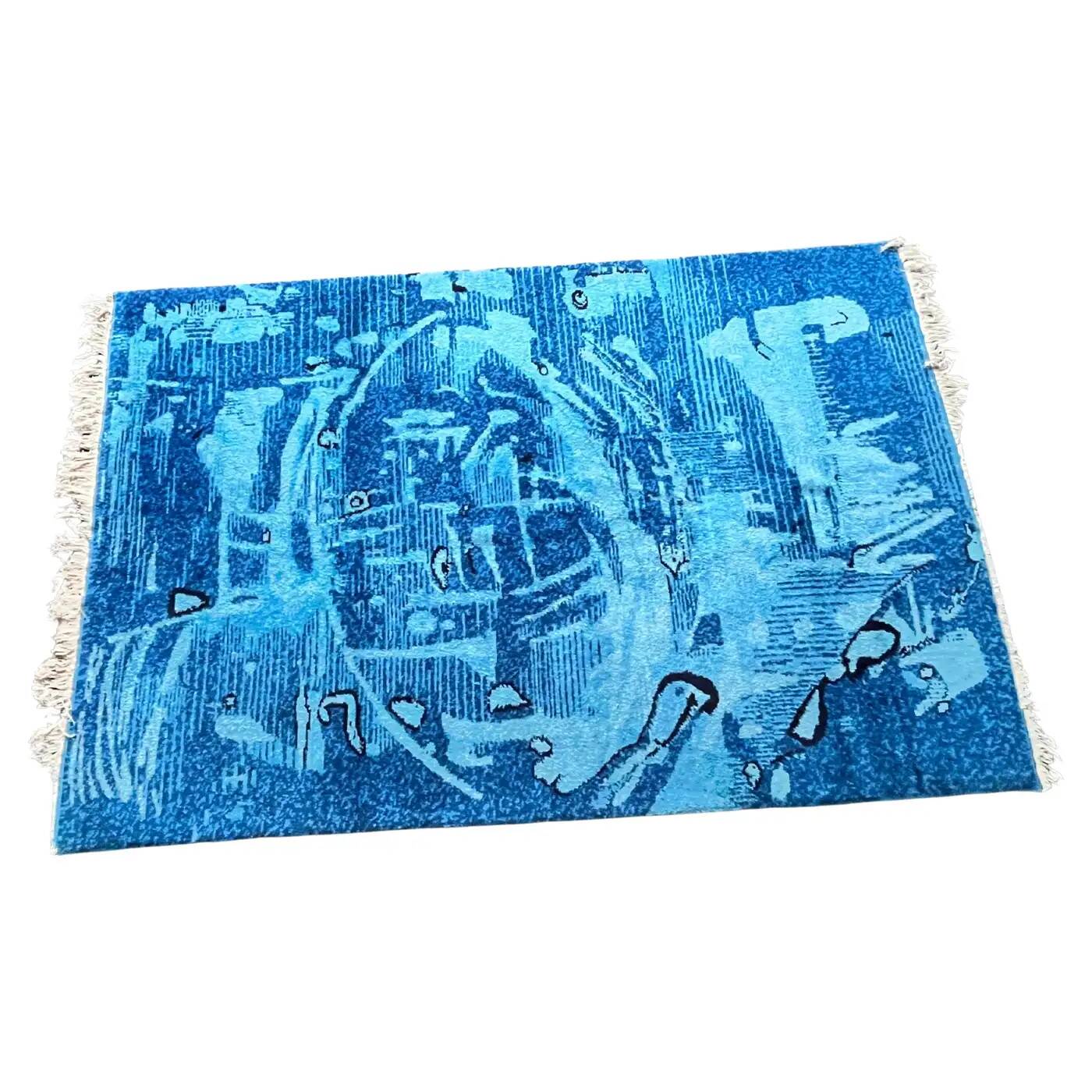 Extraordinary handmade art abstract design wool carpet in style of Kybal, 1960s