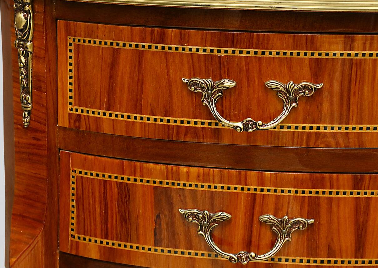 Pair of Bedside Tables / Salon in Marquetry Transition Style Louis XV/Louis XVI