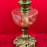 kerosene lamp tank glass cathedral foot bronze Louis XV rockery 54 cm