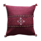 Burgundy Berber cushion with cotton pompom