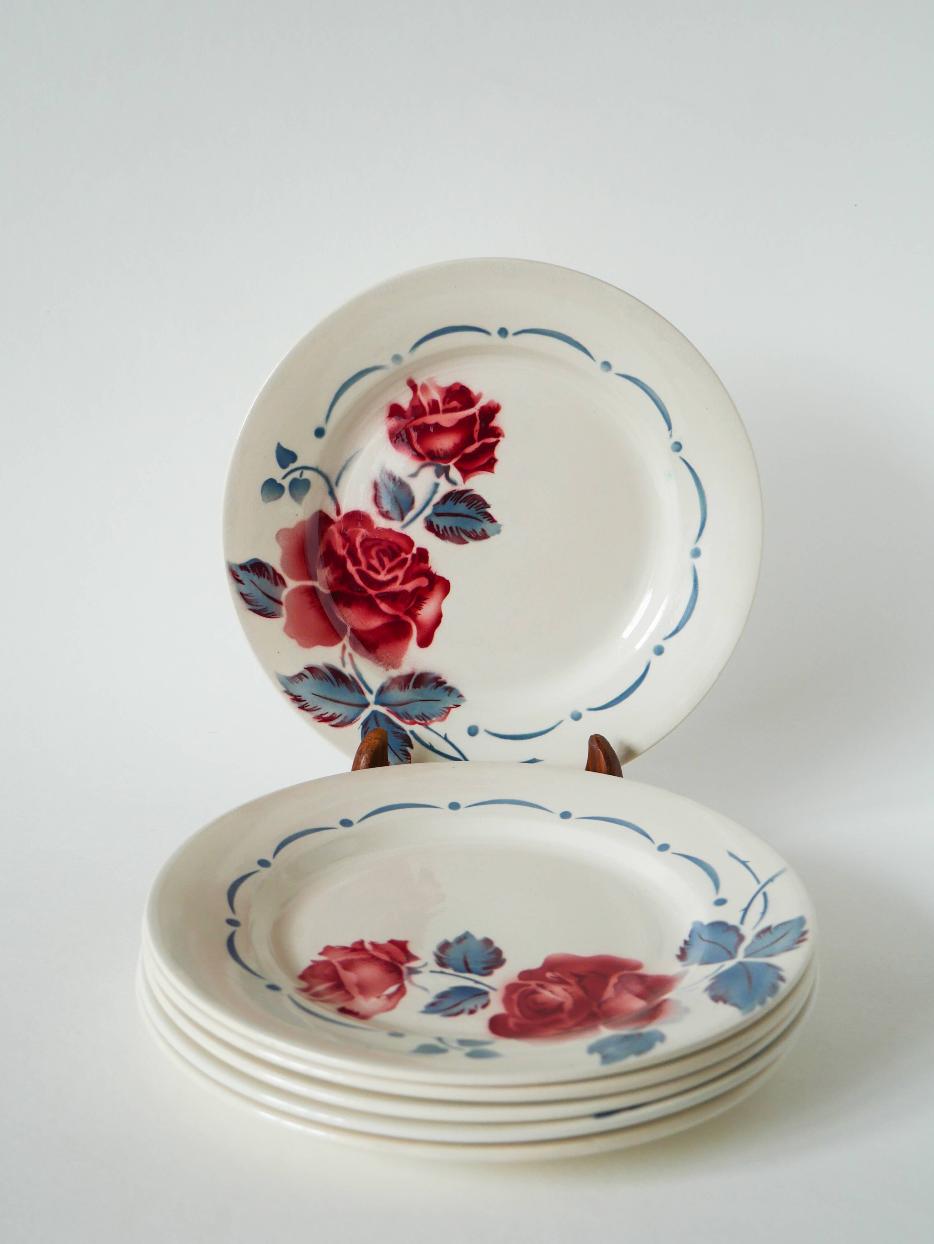 Set of 6 Digoin Sarreguemines flat plates, “Marcigny” model, 1950