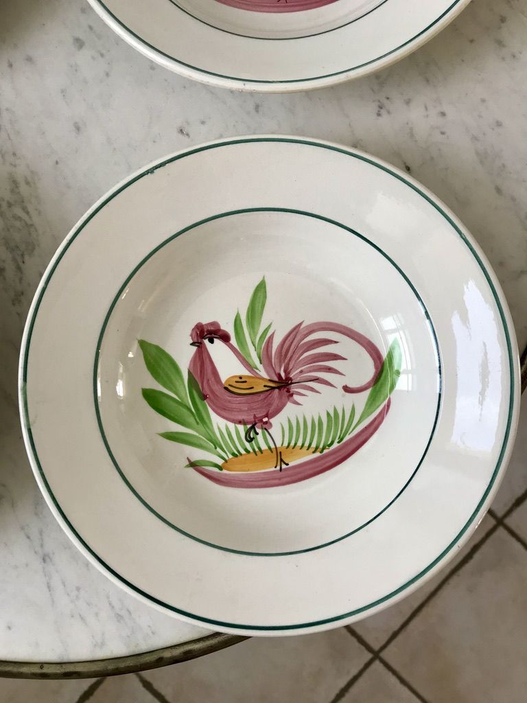 Lot of 5 hollow plates digoin sarreguemines model "rooster" years 40-50