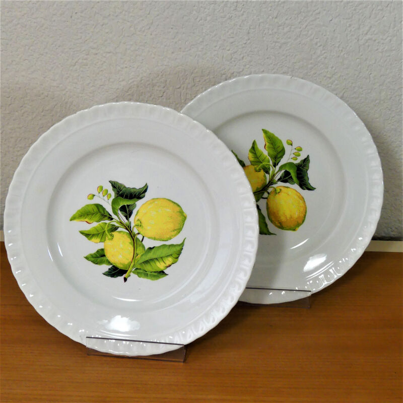 Eight antique dessert plates with multi-fruit patterns
