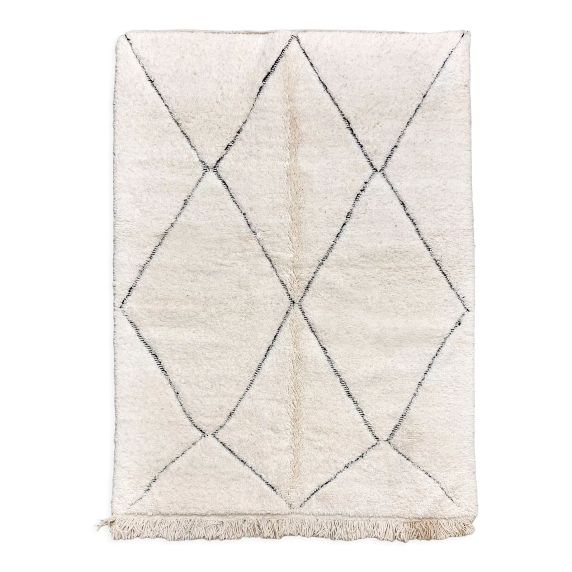 Moroccan Berber carpet beni ouarain ecru diamonds nors engraved 230x157cm