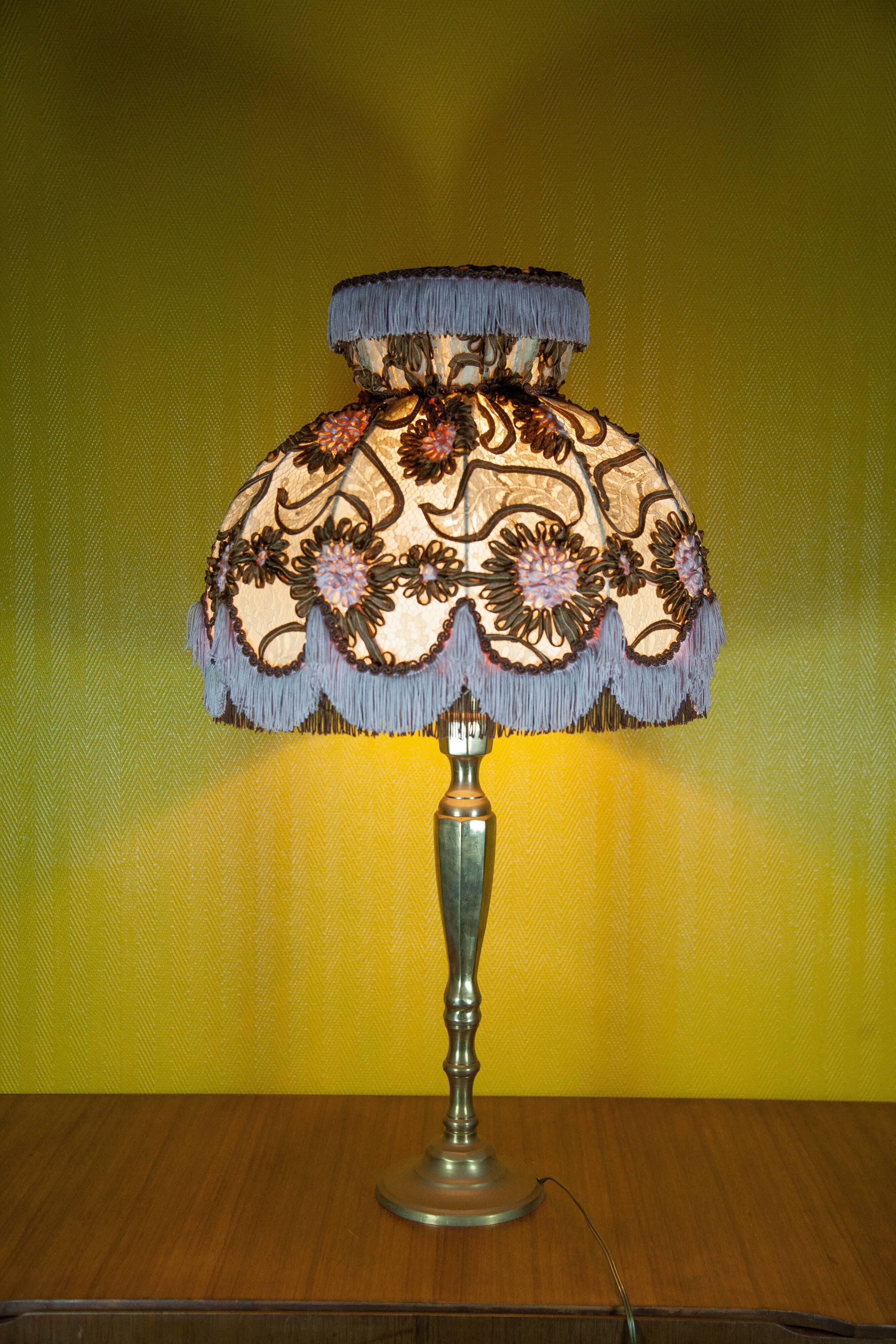 Large brass lamp with lampshade