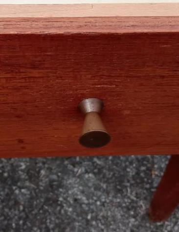 Teak veneer desk, curved feet