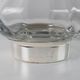 Vintage glass vase from the 1980s, transparent glass with fine linear pattern and silver metal details, elegant sculptural flower vase, gift idea.