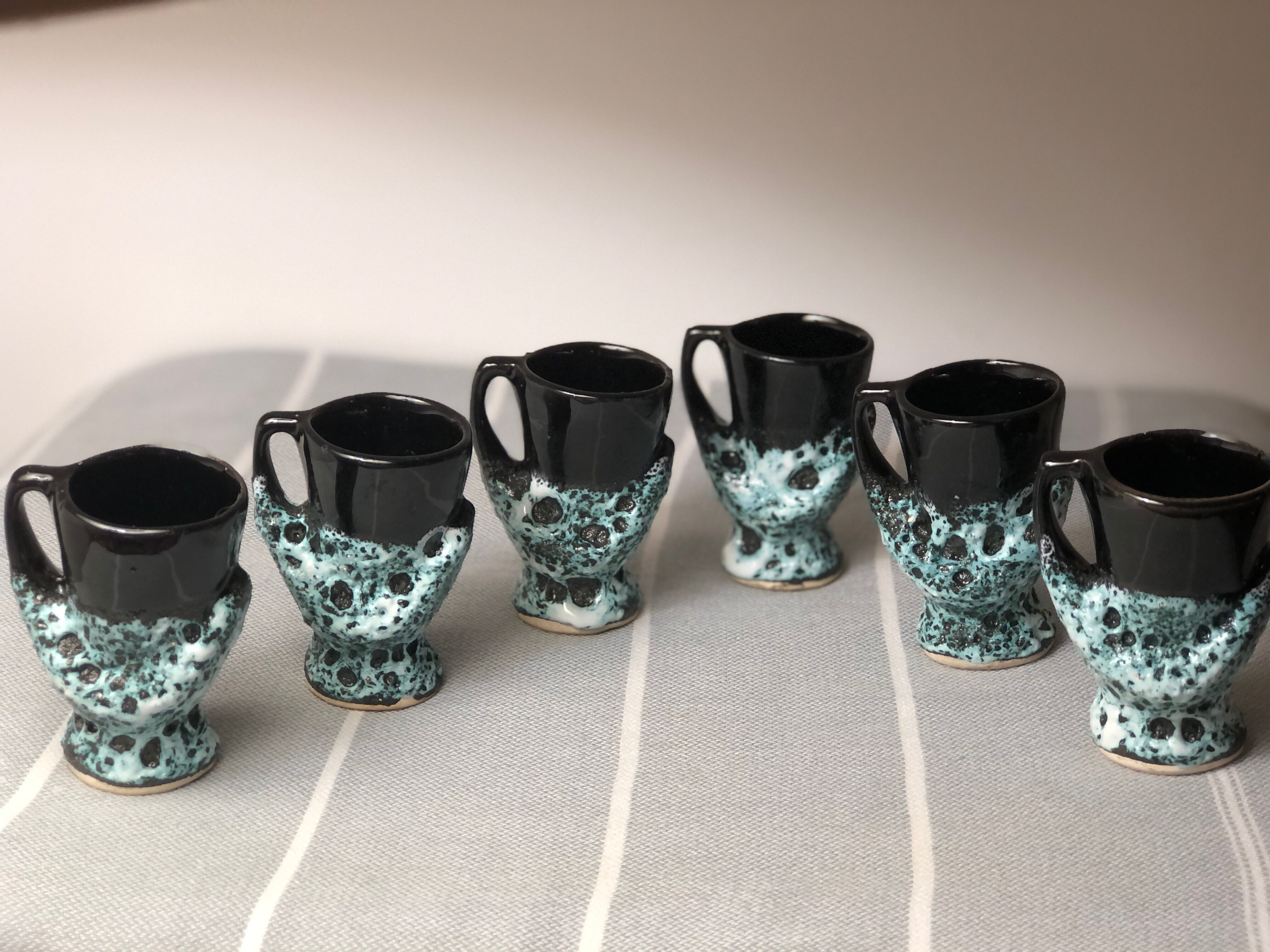 Old coquetiers signed Vallauris Turquoise and Red