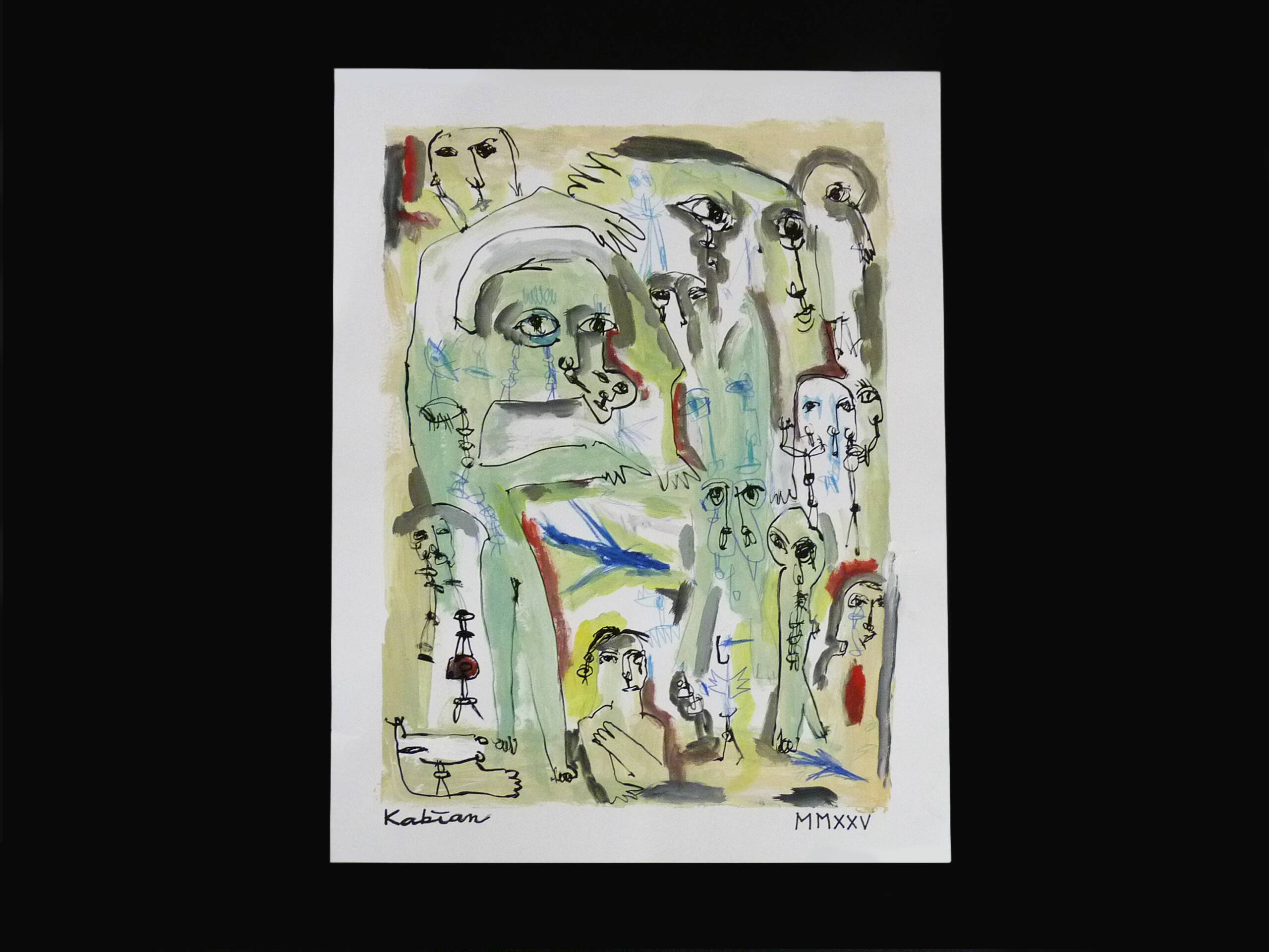 Mixed technique Art brut/Figurative art/Unique art signed Kabian 65X50 cm