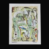 Mixed technique Art brut/Figurative art/Unique art signed Kabian 65X50 cm