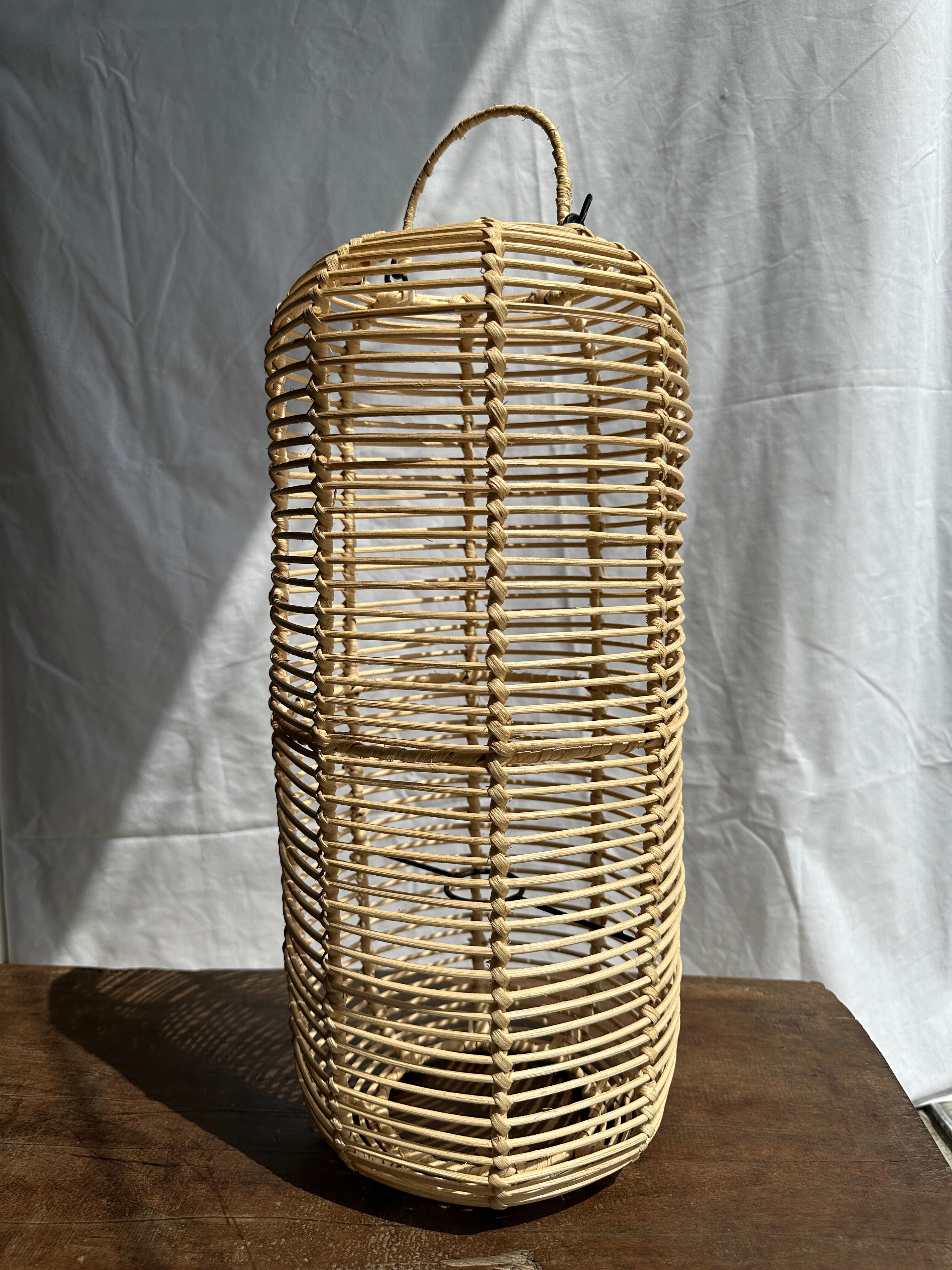 Large lantern-shaped rattan pendant lamp H50 D24