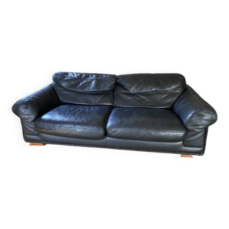Roche Bobois Leather Sofa 2.5 Seater Safari Black Tenderness