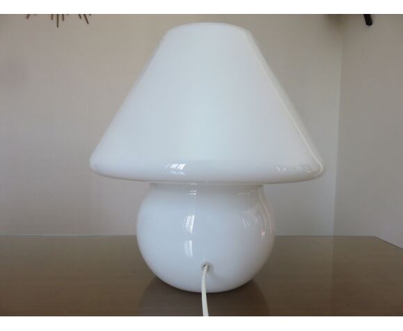 Lampe champignon XXL Italienne en opaline blanche années 70 80