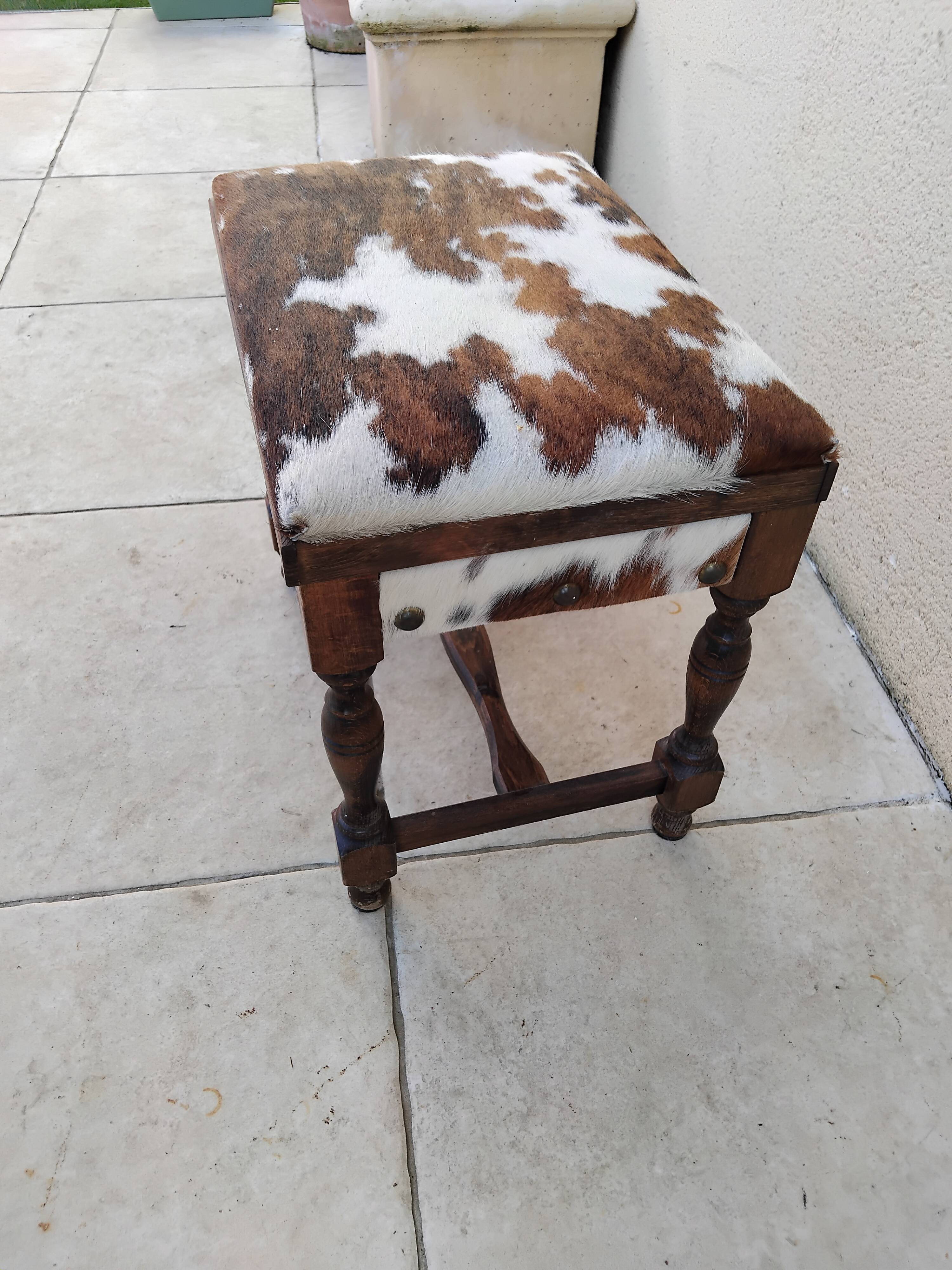 Vintage cowhide trunk stool