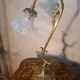 bronze and brass lamp with a magnificent blue moulded tulip, opalescent,