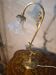 bronze and brass lamp with a magnificent blue moulded tulip, opalescent,