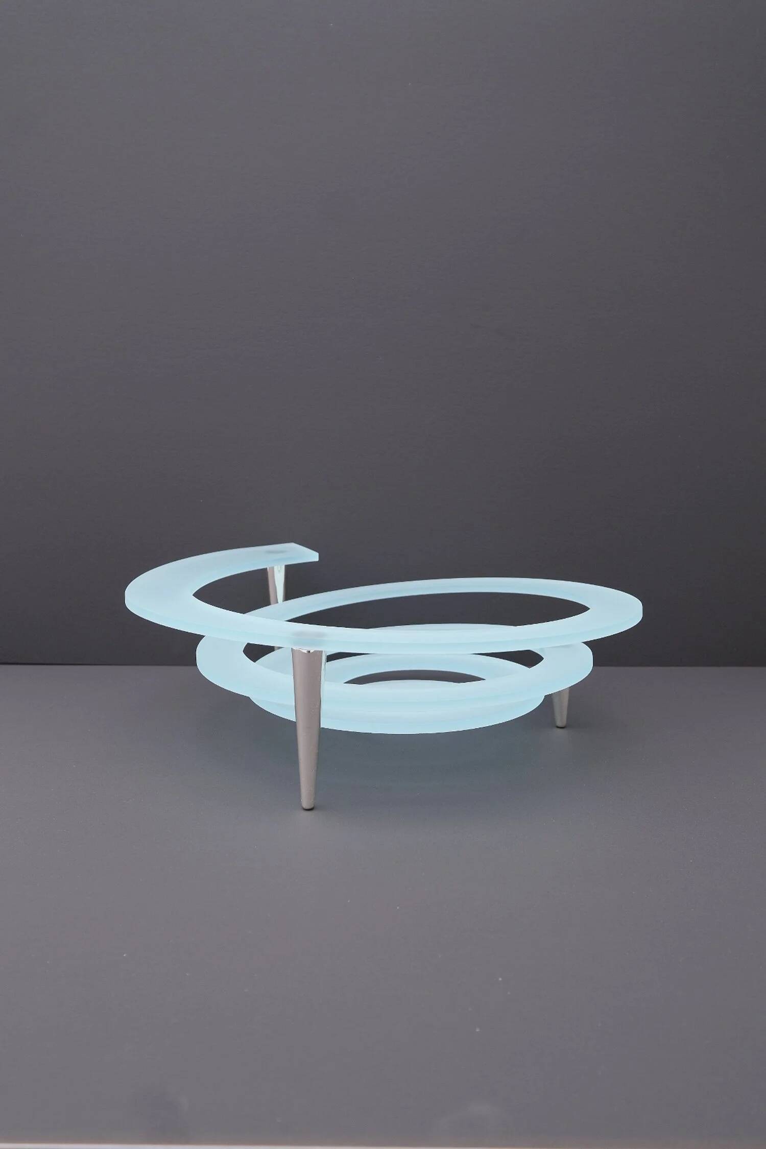 "Spirale" fruit bowl by Giuseppe Rocco for RSVP in glass and silver-plated metal, Italy 1980