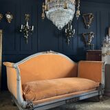 Napoleon iii period sofa in painted and gilded wood with cornucopia decor