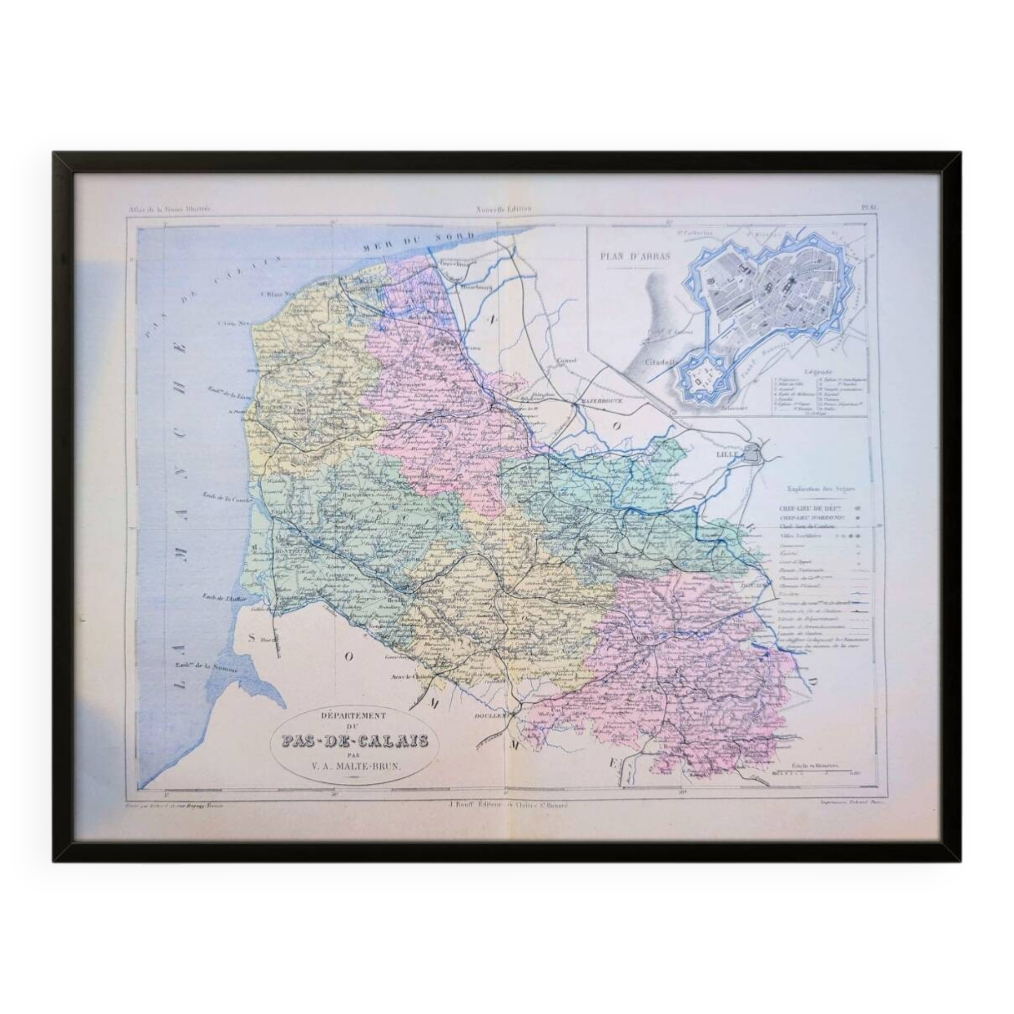Pas-de-Calais, old map, printed in 1883.