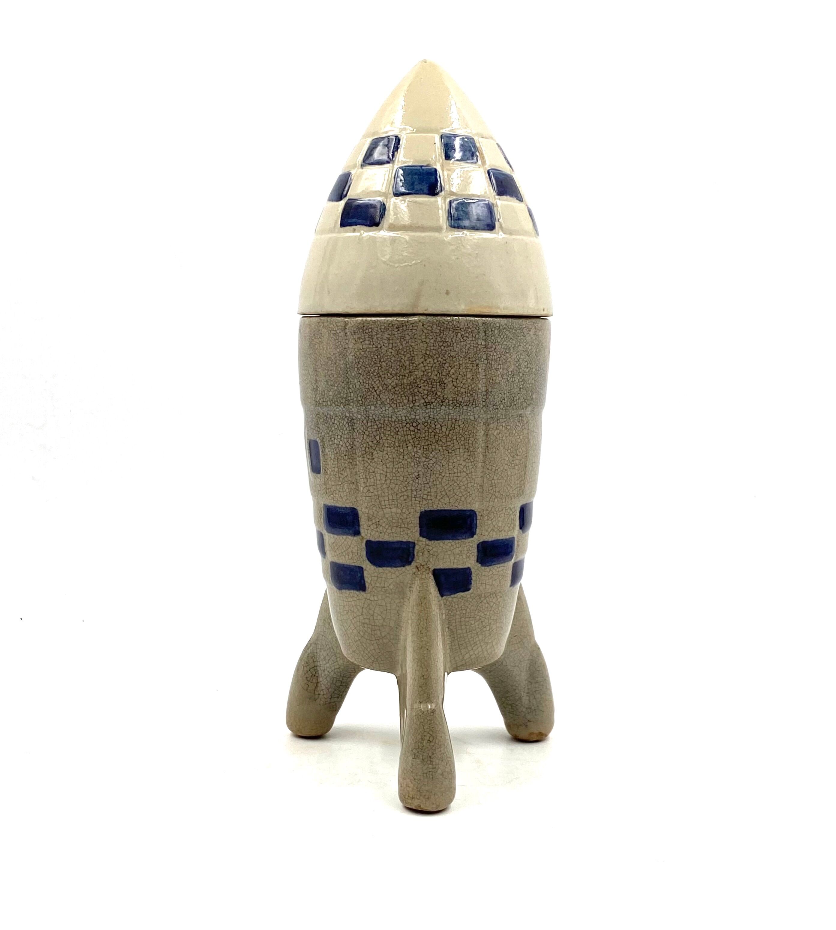 Ceramic rocket, spaceship bottle, France 1940s-1950s