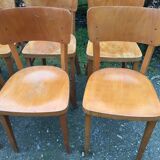 Vintage chairs stamped Thonet in curved beech wood and curved cp backrest.