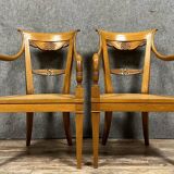 Pair of directoire style armchairs - consulate in blond walnut circa 1900