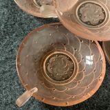 5 art deco cups pink old glass