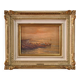 Seascape painting signed by Remo Testa, fishermen at sunset