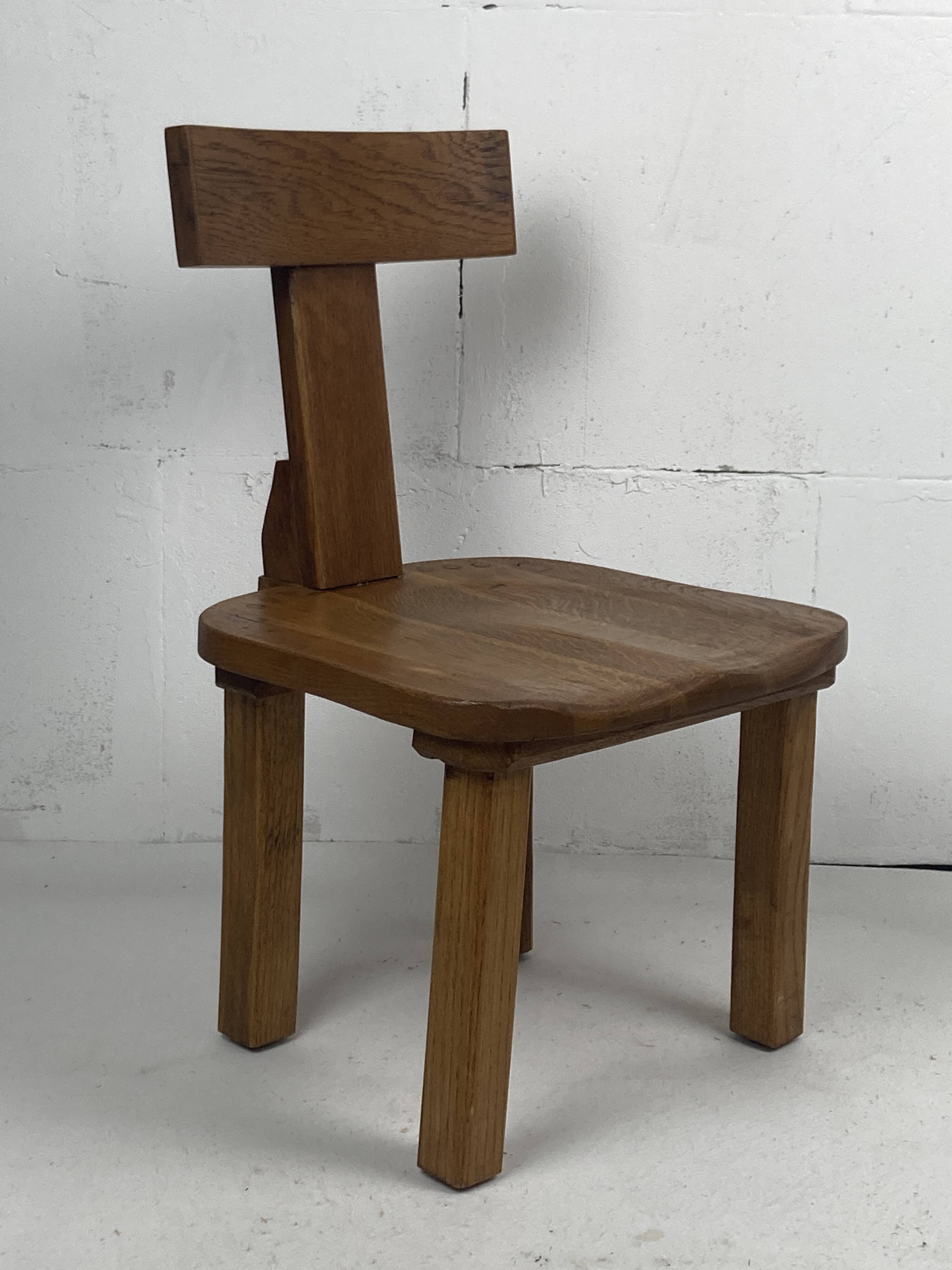 Brutalist oak low chair or children's chair, Dutch 1970s
