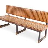Industrial bench with seating and slatted back - 1950s