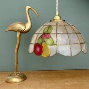 Vintage mother-of-pearl and brass pendant lampshade with fruit decorations