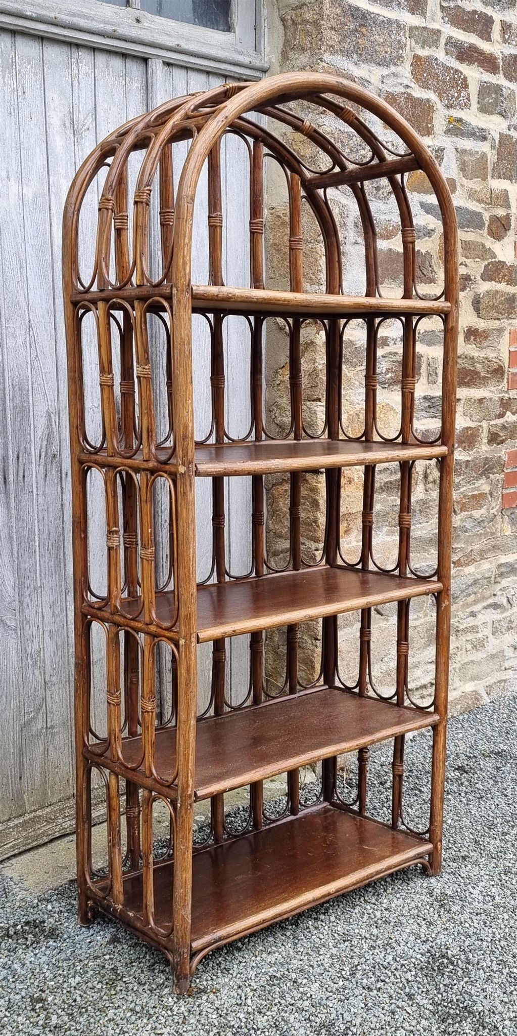 Bookcase bamboo and rattan shelves, Maugrion for Roche Bobois, 80s