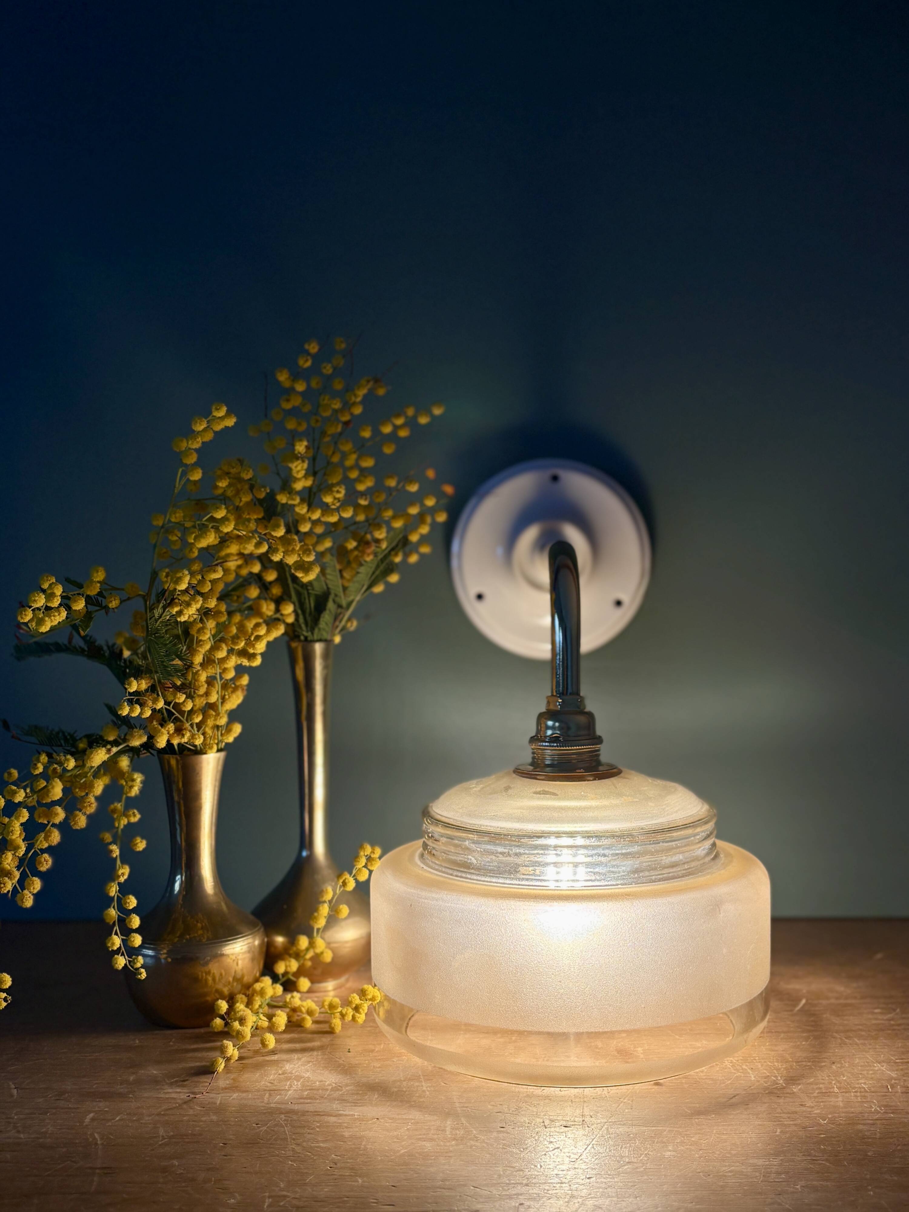 Yellow frosted glass vintage wall lamp shade