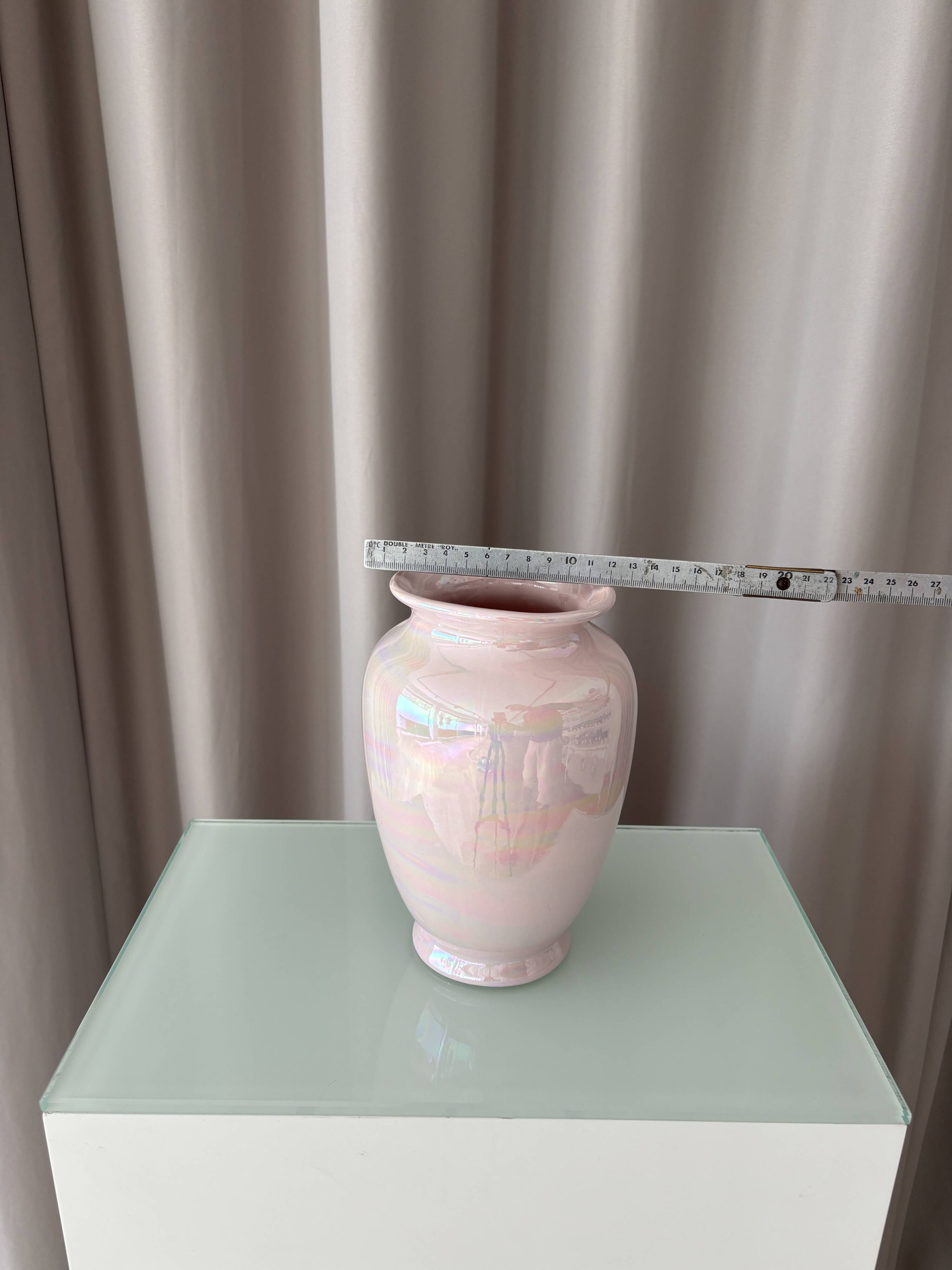 Vintage Pink Iridescent Ceramic Vase | Pearlescent Lustre Glaze | Postmoder