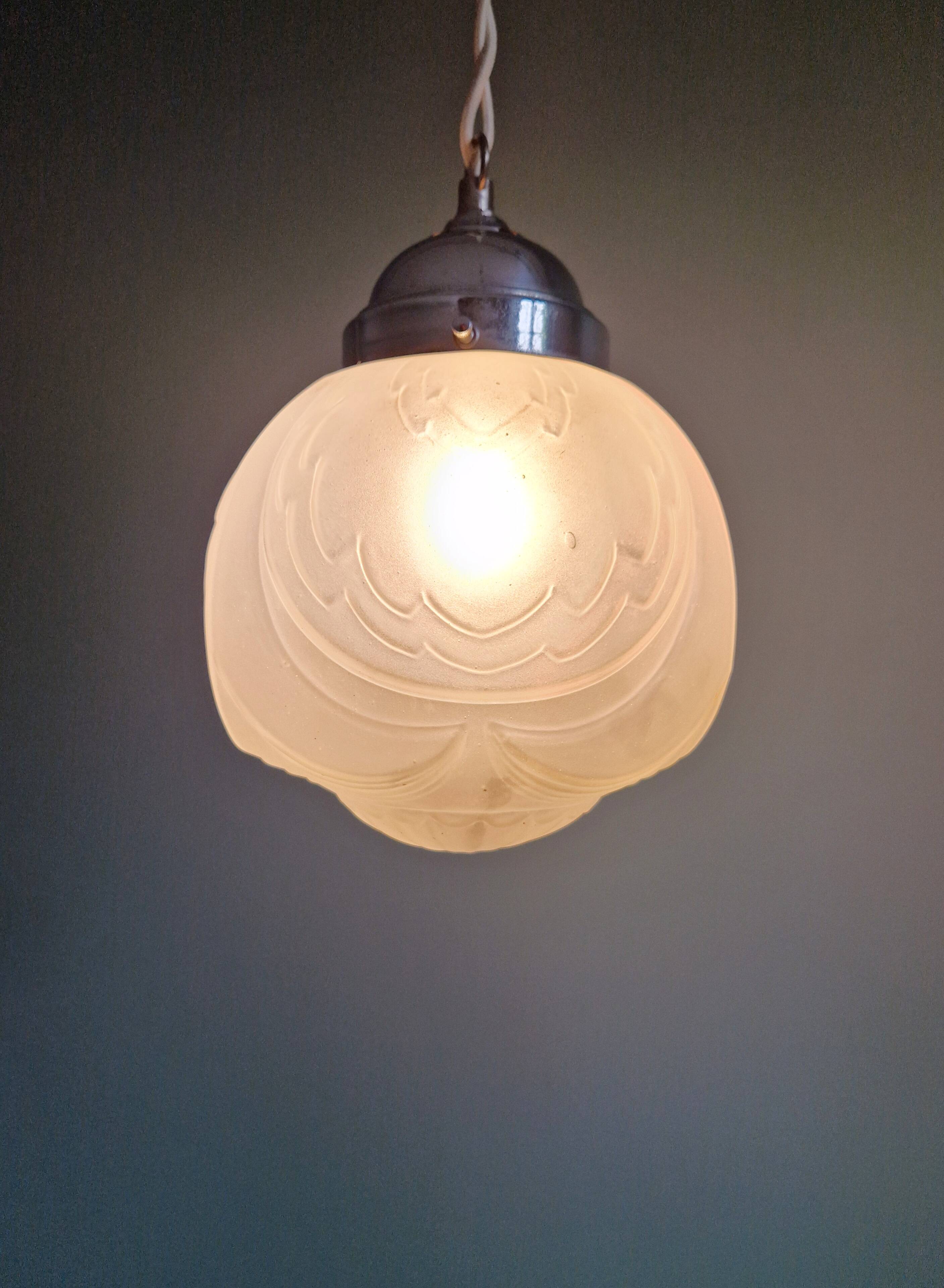 Art Deco pendant lamp in satin glass, 1920s-30s