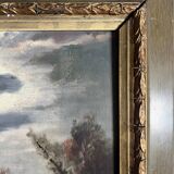 Pendant of HST painting "Landscape in the moonlight" signed + frame circa 1920